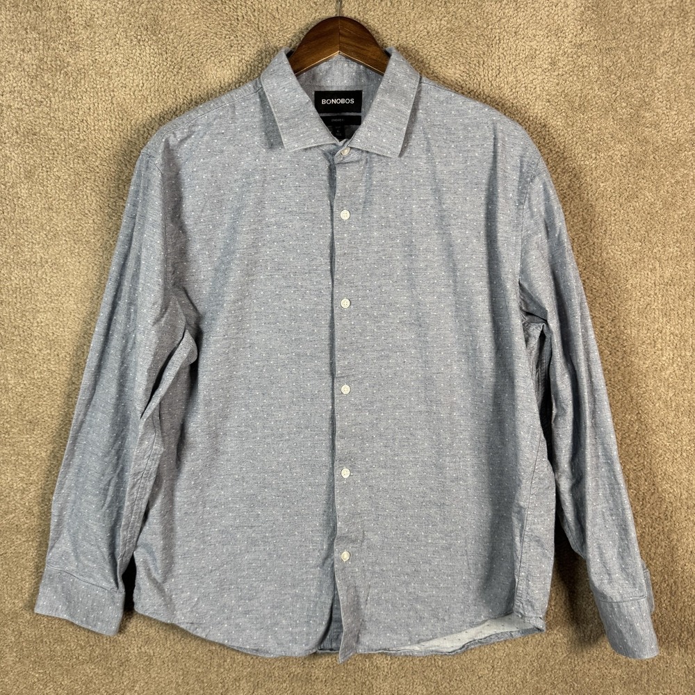 Bonobos Shirt Mens XL Blue Chambray Polka Dot Standard Fit Button Up Long Sleeve